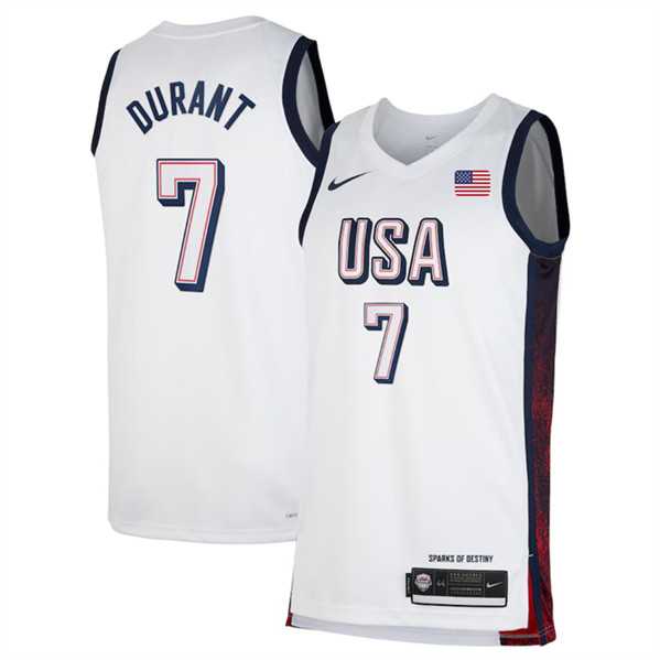 Mens USA Basketball #7 Kevin Durant White 2024 Swingman Stitched Jersey